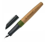 STABILO Grow - Climate-Neutral Fountain Pen - Pack of 1 - Moss Green/Oak Wood including Blue Ink Cartridge