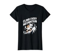 Climb Every Meowntain Cat Adventure Value Graphic T-Shirt, Women, Black, S