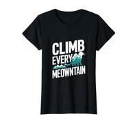 Climb Every Meowntain Funny Cat Hiker Value Graphic T-Shirt, Women, Black, L