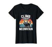 Climb Every Meowntain Funny Mountaineering Cat Pun Mountain Value Graphic T-Shirt, Women, Black, XS