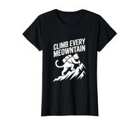 Climb Every Meowntain Hiker Cat Journey Value Graphic T-Shirt, Women, Black, L