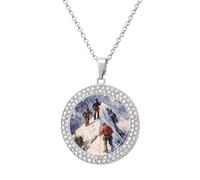Climber Climb Climbing to The Top Fashion Necklace Chain Round Graphic Pendant with Diamond Jewellery Silver-style