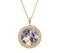 Climber Climb Climbing to The Top Fashion Necklace Chain Round Graphic Pendant with Diamond Jewellery Golden-style