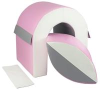 Climbing bridge, tunnel, soft set, soft play, nursery, 2 elements soft play ball (colour: white, light pink, grey)