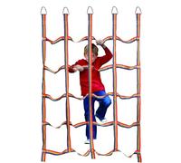 Climbing Cargo Net Outdoor Rainbow Webbing Toys for Kids Cargo Rope Obstacle, 57X72.8Inch High Strength Webbing with Triangle Rings, Playground Tree House Accessories