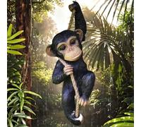 Climbing Chimpanzee Sculpture Rope Hanging Lifelike Monkey Garden Ornament Resin animal Statue Black Patio Yard Decorative Figure, Indoor Outdoor Lawn Yard Home Decoration Gift