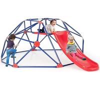 Climbing Dome with Slide, Kids Outdoor Jungle Gym Geometric Dome Climber, Steel Frame, 8FT Climb Structure Backyard Playground Center Equipment for Toddlers (Red + Blue)