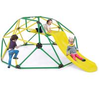 Climbing Dome with Slide, Kids Outdoor Jungle Gym Geometric Dome Climber, Steel Frame, 8FT Climb Structure Backyard Playground Center Equipment for Toddlers (Yellow + Green)