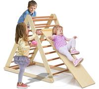Climbing Frame for Toddlers, 2 in 1 Wooden Indoor Climbing Pikler Triangle Set with Ramp Ladder Slide, Baby Montessori Playground Jungle Gym Climber Toys for Kids (Natural)