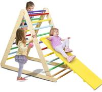 Climbing Frame for Toddlers, 2 in 1 Wooden Indoor Climbing Pikler Triangle Set with Ramp Ladder Slide, Baby Montessori Playground Jungle Gym Climber Toys for Kids (Colorful)