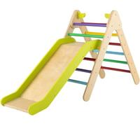 Climbing Frame for Toddlers, 2 in 1 Wooden Indoor Climbing Pikler Triangle Set with Ramp Ladder Slide, Baby Montessori Playground Jungle Gym Climber Toys (Colorful)