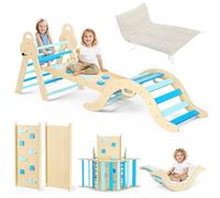 Climbing Frame,Montessori Indoor Playset,7-in-1 Indoor Climbing Frame with Slide, Arch & Mat for Toddlers and Children(Blue)