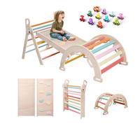 Climbing Frame Toddlers Triangle Set 7 in1 Baby Climbing Frame Wooden Play Gym Toys, Kids Play Equipment for Outdoor Indoor Foldable