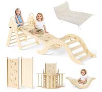 Climbing Frame with Soft Cushion, 7 in 1 Foldable Indoor Climbing Frame, Montessori Baby Toddler Climbing Toys Indoor, Climber Indoor Set with Arch, Ramp, Ladder (Wood color)