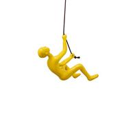 Climbing Man Wall Art for Home Decor with 30” Leather Rope | Polyresin Statues and Sculptures with Hanging Hardware Included for Modern Wall Decor and Motivational Art, Yellow
