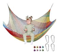Climbing Net - Climbing Loading Net | Double Layer Safety Net, Playground Safety Net with 4 Carabiners and 8 Colorful Bells, Multicolor Playground Net