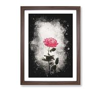 Climbing Pink Rose Paint Splash Modern Framed Print | A4 Walnut Framed Wall Art | Ready to Hang | Modern Floral Picture | Living Room Bedroom Lounge Office