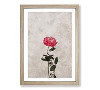 Climbing Pink Rose Painting Framed Print | A2 Oak Framed Wall Art | Ready to Hang | Modern Floral Picture | Living Room Bedroom Lounge Office