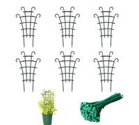 Climbing Plant Support 6 Pcs with 100 Green Ties - Stackable Grow Stand for Flowers, Vegetables and Indoor Plants - Durable and Reusable PP Structure for Garden & Bb