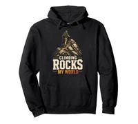 Climbing Rocks My World Hiking Hiker Peak Bagger Gift Retro Pullover Hoodie