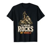 Climbing Rocks My World Hiking Hiker Peak Bagger Gift Retro T-Shirt
