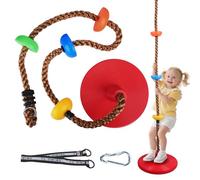 Climbing Rope with Platforms and Disc Swing Seat Set Playground Accessories Including Bonus Hanging Strap & Carabiner Tree Swing for Kids Rope Swings for Tree,load capacity up to 200 kg (red)