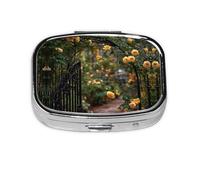 Climbing Rose On Iron Print Pill Box 2 Compartment Medicine Pill Case,Portable for Pocket Or Purse Pill Box Decorative Metal Medicine Organizer