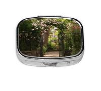 Climbing Rose On Iron Print Pill Box 2 Compartment Medicine Pill Case,Portable for Pocket Or Purse Pill Box Decorative Metal Medicine Organizer