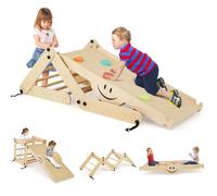 Climbing Set Foldable Wooden Climber Toys With Reversible Ramp Natural