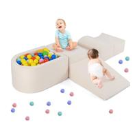 Climbing Toys for Toddlers, Foam Climbing Blocks and Ball Pit for Baby, 5pc Kids Climb and Crawl Block Activity Structure Play Set, Indoor Foam Play Gym for Crawling and Sliding (Beige)