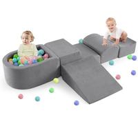 Climbing Toys for Toddlers, Foam Climbing Blocks and Ball Pit for Baby, 5pc Kids Climb and Crawl Block Activity Structure Play Set, Indoor Foam Play Gym for Crawling and Sliding (Gray)