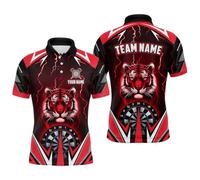 Climcat Personalised Tiger 3D Printed Darts Jersey for Men - Custom Thunder Lightning Design Red Darts Shirt Performance Dart Shirt Personalised T2779