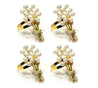 Climple Napkin Rings Set of 4 - Pearl Bouquet Napkin Rings Gold Holder Buckles for Saint Valentine's Day, Mother's Day, Banquet, Wedding Party, Feast, Holiday, Thanksgiving Table Decorations