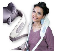 CLIMSOM - Neck Shoulder Massager Shiatsu Heating - 6 Nodes - 3 Intensity Levels - Hands-Free Mode - Tension Relief, Cervical, Stress - Cordless Rechargeable - Auto Shut-Off - Faux Leather