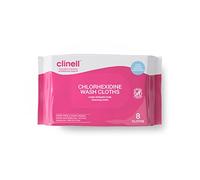 Clinell CHGWC8 Chlorhexidine Wash Cloths - Body Wipes, Rinse Free Solution, Kills Bacteria, Dermatologically Tested - Pack of 8 Cloths