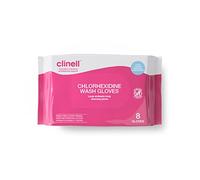 Clinell Chlorhexidine Wash Gloves - Pack of 8 Gloves - Body Wipes, Rinse Free Solution, Kills Bacteria, Dermatologically Tested - for Patients, Elderly & Disabled - Pink