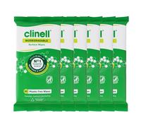 Clinell Universal Biodegradable Cleaning and Disinfectant Wipes for Surfaces - Pack of 6 - 60 Wipes per Pack (360 Wipes) - Plastic Free -