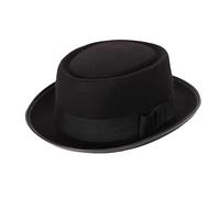 CLiNes EIMINB Adults Black Pork Pie Hat, 22.83inch Classic Black Pork Pie HAT, Movies Pork Pie Hat,Stingy Brim Black Pork Pie Hat for Men and Women