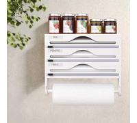 Cling Film and Foil Dispenser and Cutter Wall Mounted Cling Film Wrap Dispenser Organizer with Roll Holder and Labels, Kitchen Organizer & Holder Compatible with 12'' Roll