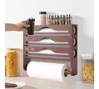 Cling Film and Foil Dispenser and Cutter Wall Mounted Cling Film Wrap Dispenser Organizer with Roll Holder and Labels, Kitchen Organizer & Holder Compatible with 12'' Roll