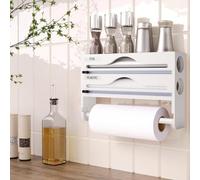 Cling Film and Foil Dispenser and Cutter Wall Mounted Cling Film Wrap Dispenser Organizer with Roll Holder and Labels, Kitchen Organizer & Holder Compatible with 12'' Roll