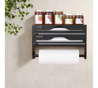 Cling Film and Foil Dispenser and Cutter Wall Mounted Cling Film Wrap Dispenser Organizer with Roll Holder and Labels, Kitchen Organizer & Holder Compatible with 12'' Roll