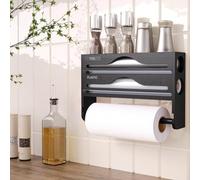 Cling Film and Foil Dispenser and Cutter Wall Mounted Cling Film Wrap Dispenser Organizer with Roll Holder and Labels, Kitchen Organizer & Holder Compatible with 12'' Roll