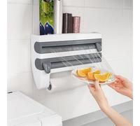Cling Film Dispenser And Cutter - 3-in-1 Wall-Mounted Kitchen Roll Holder, Refillable Aluminium Foil Dispenser(White)