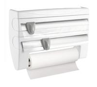 Cling Film Dispenser and Cutter Kitchen Roll Holder Wall Mounted Plastic Wrap Tin Foil Dispenser and Cutter with Cutting Machine and Tissue Holder Easy to Install Fit 30.5CM White 38 x 24 x 7CM