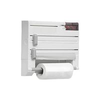 Cling Film Dispenser and Cutter - Multi-Functional Wall-Mounted Kitchen Organiser with Built-In Cutter for Aluminium Foil, Baking Paper & Kitchen Roll - Space-Saving Storage Holder.