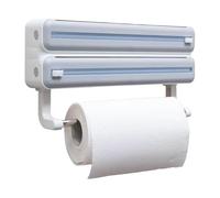 Cling Film Dispenser And Cutter - Wall-Mounted Kitchen Roll Holder, Refillable Wrap & Tin Foil Dispenser With Paper Towel Holder Kitchen Foil And Cling Film Dispenser Wall Mounted Holder