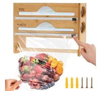 Cling Film Dispenser & Cutter, 3 In 1 Tin Foil Dispenser Organizer With Paper Holder, Wall-Mount Bamboo Foil & Cling Film Cutter For 35CM Roll