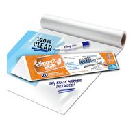 Clingers Clear Dry Erase Cling-rite Rolls - Removable, Recyclable Whiteboard Sheets, 20x30 Inch, 20 Clear Sheets for School, Office Decor, and Art Projects & Dry Erase Marker Included - American Made