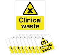 Clinical waste health and safety signs - self adhesive vinyl label stickers - 100mm x 100mm Pack of 10